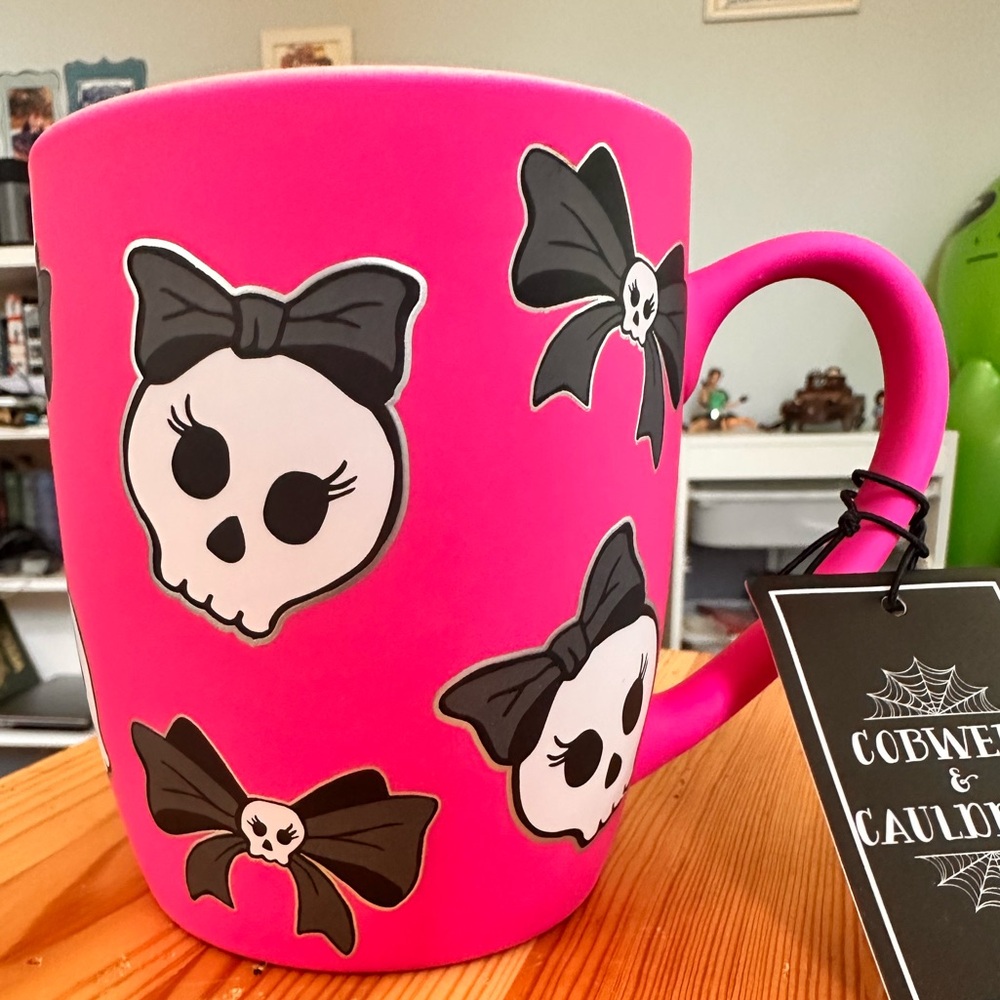Cobwebs & Cauldrons Pink Skull & Bow Mug - brand new with tag